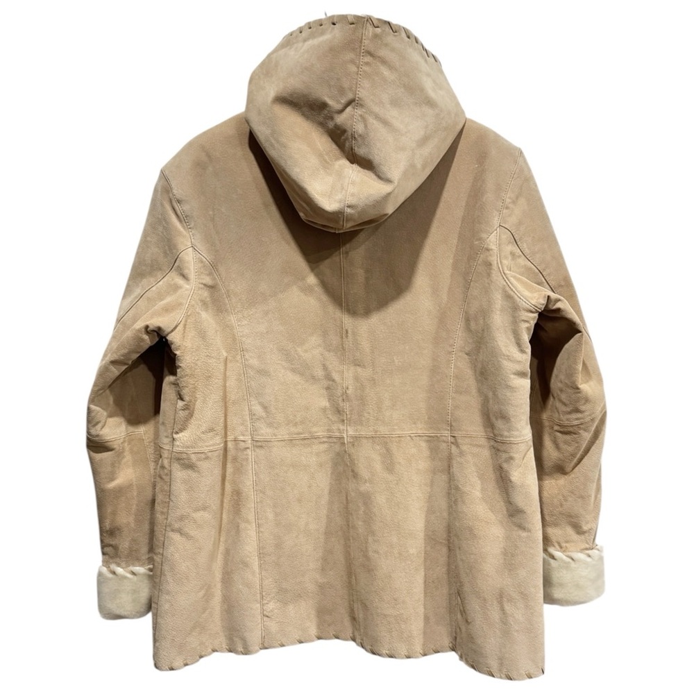Wilsons Leather Tan Suede Coat Ivory Faux Fur Lined Hooded Jacket Womens 1X - Picture 2 of 15